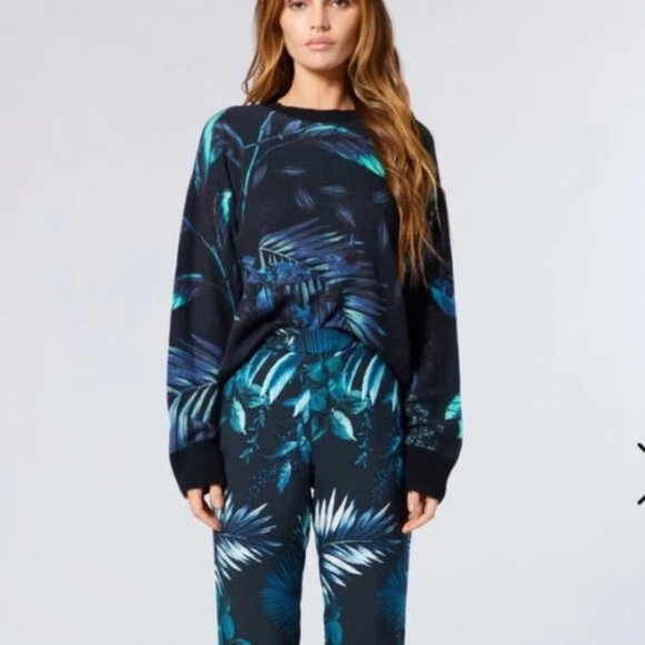 $500 RtA EMMA DISTRESSED TROPICAL PALM CASHMERE SWEATER SIZE XS XSMALL
